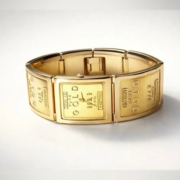 Gold Bullion Bar Novelty Watch Vintage Cannes Quartz New Battery Gold Tone - Picture 5 of 15